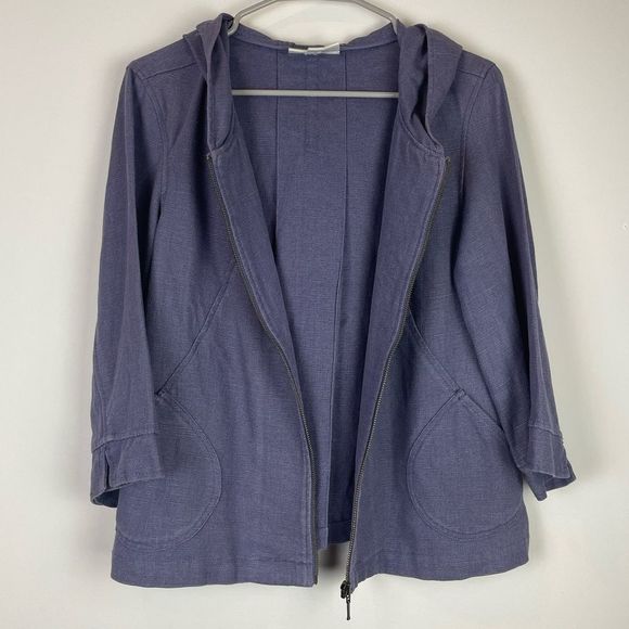 Coldwater Creek Linen Jacket w/ Hood Size PM Petite Medium Front Zip - Picture 1 of 10